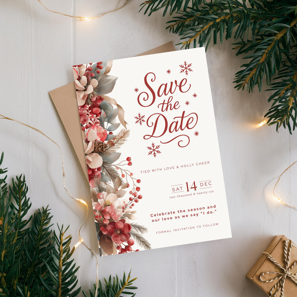 Holiday Save the Date Template | Save the Date Canva Template | Christmas Save The Date Card | Festive Wedding Stationery