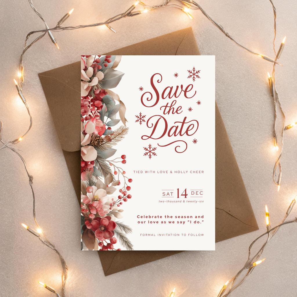 Holiday Save the Date Template | Save the Date Canva Template | Christmas Save The Date Card | Festive Wedding Stationery