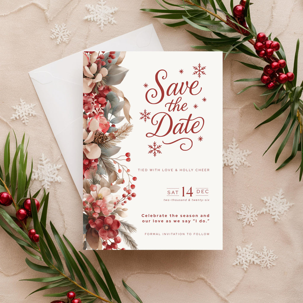 Holiday Save the Date Template | Save the Date Canva Template | Christmas Save The Date Card | Festive Wedding Stationery