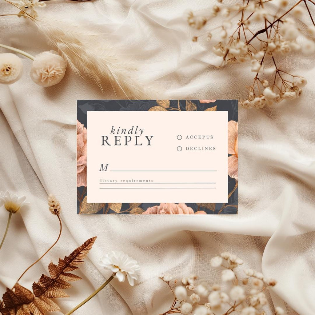 Rose Gold Floral Wedding RSVP Card | Editable Canva Template