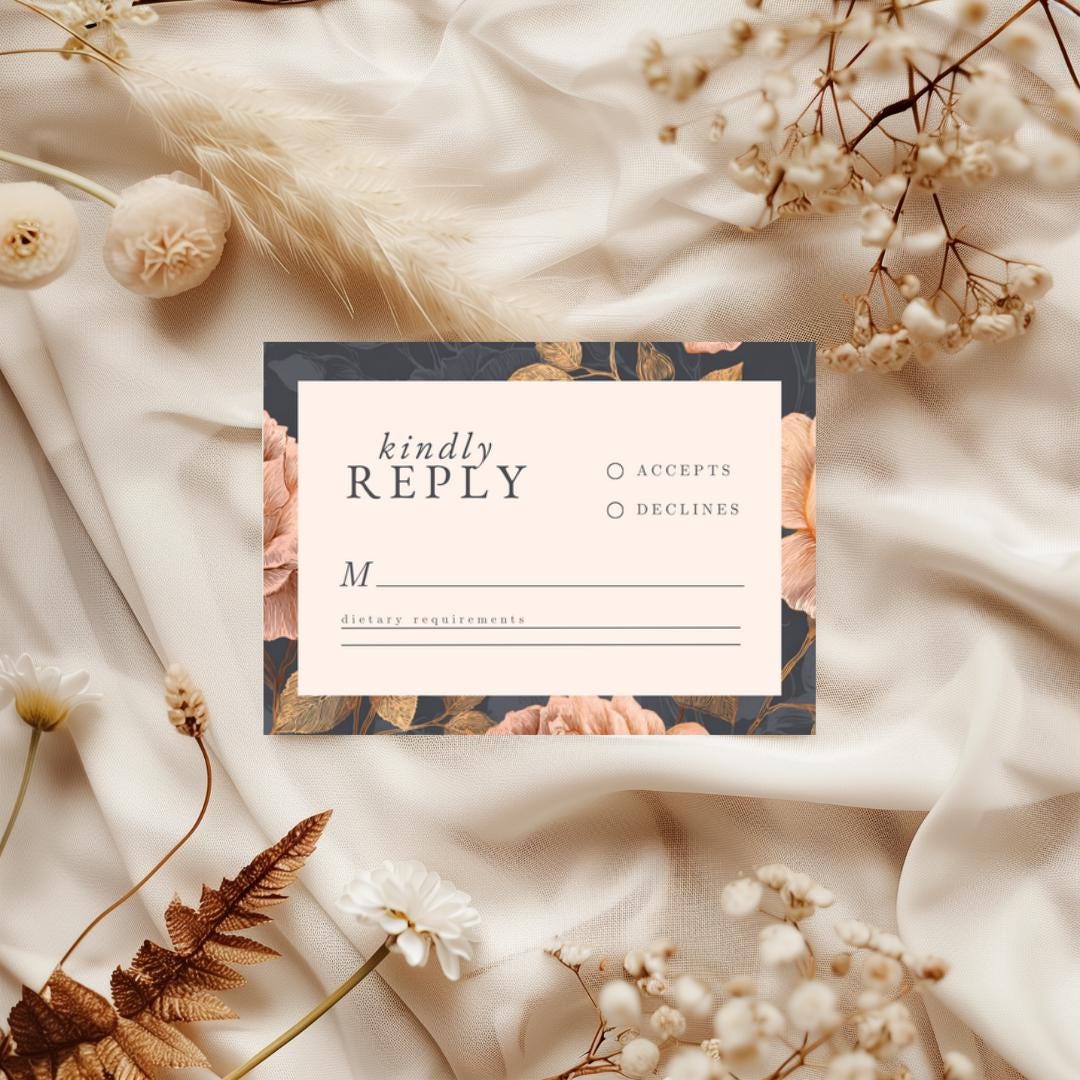 Rose Gold Floral Wedding RSVP Card | Editable Canva Template