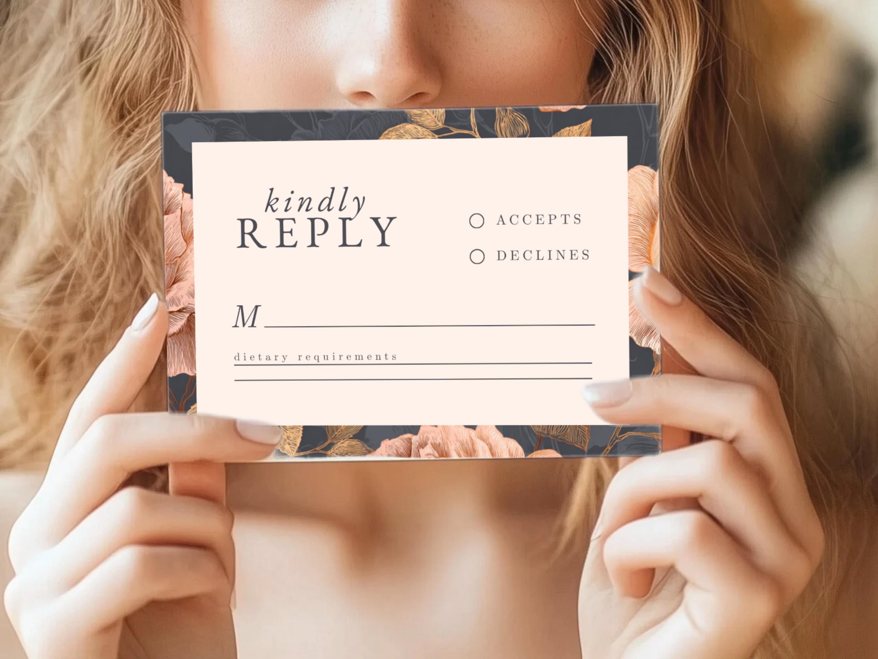 Rose Gold Floral Wedding RSVP Card | Editable Canva Template