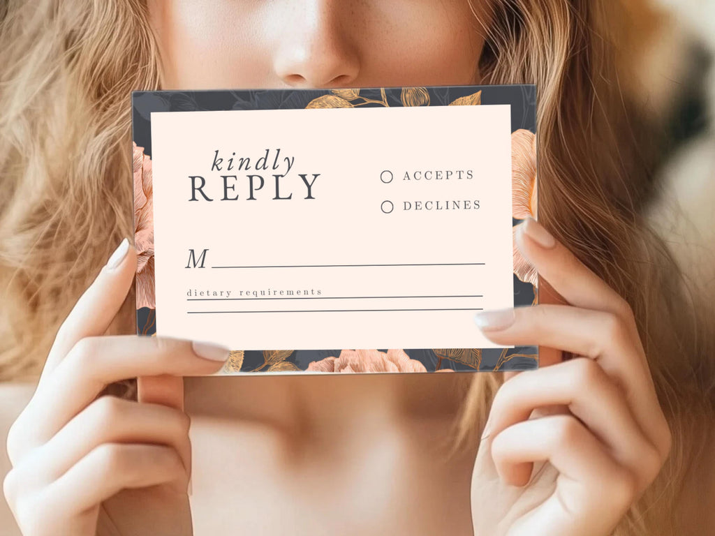 Rose Gold Floral Wedding RSVP Card | Editable Canva Template