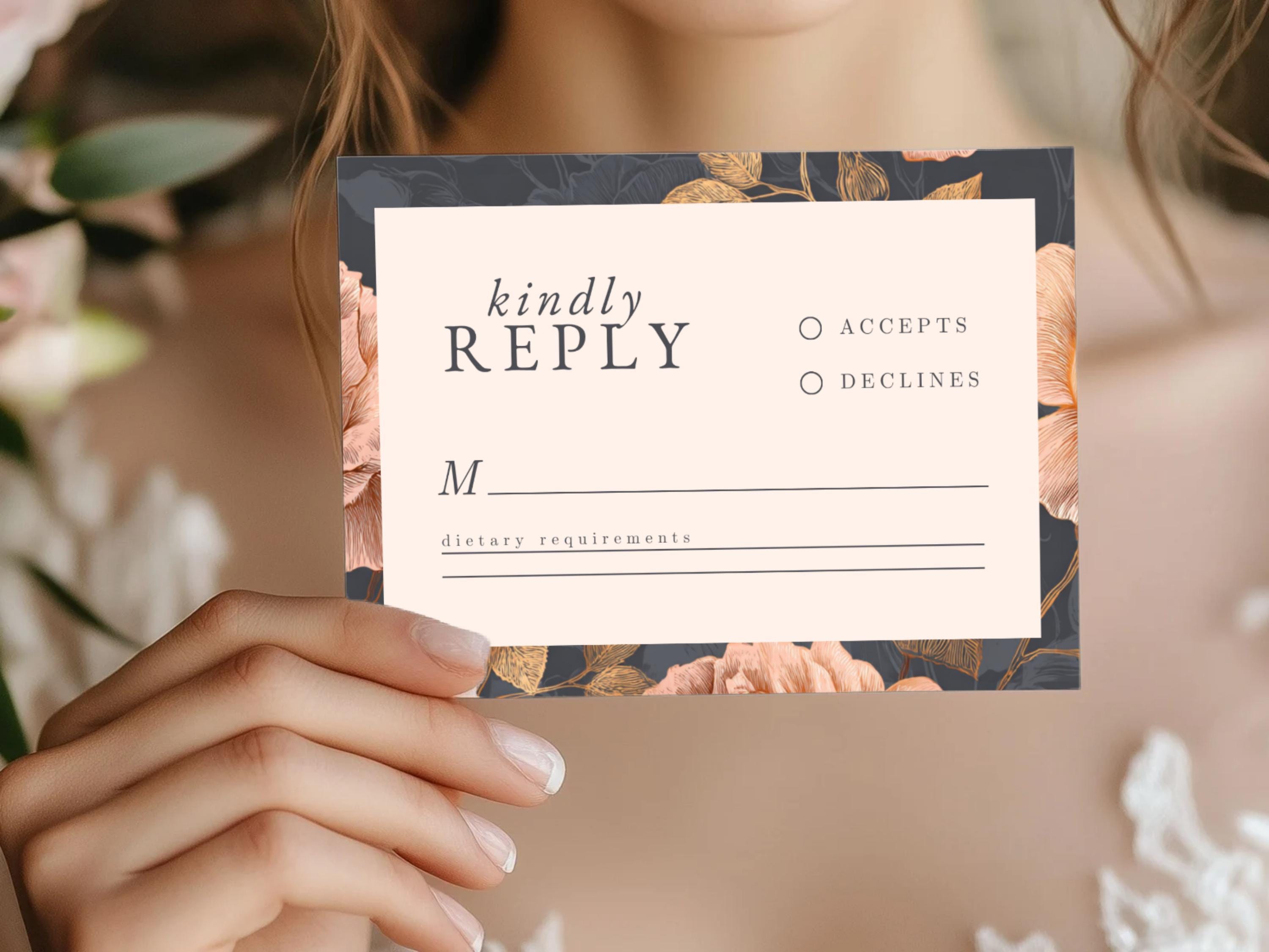 Rose Gold Floral Wedding RSVP Card | Editable Canva Template