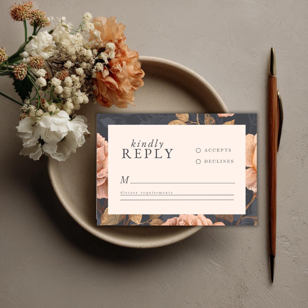 Rose Gold Floral Wedding RSVP Card | Editable Canva Template