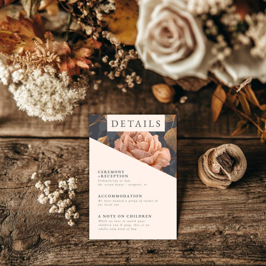 Rose Gold Floral Wedding Details Card | Printable Information Insert (Canva Template)