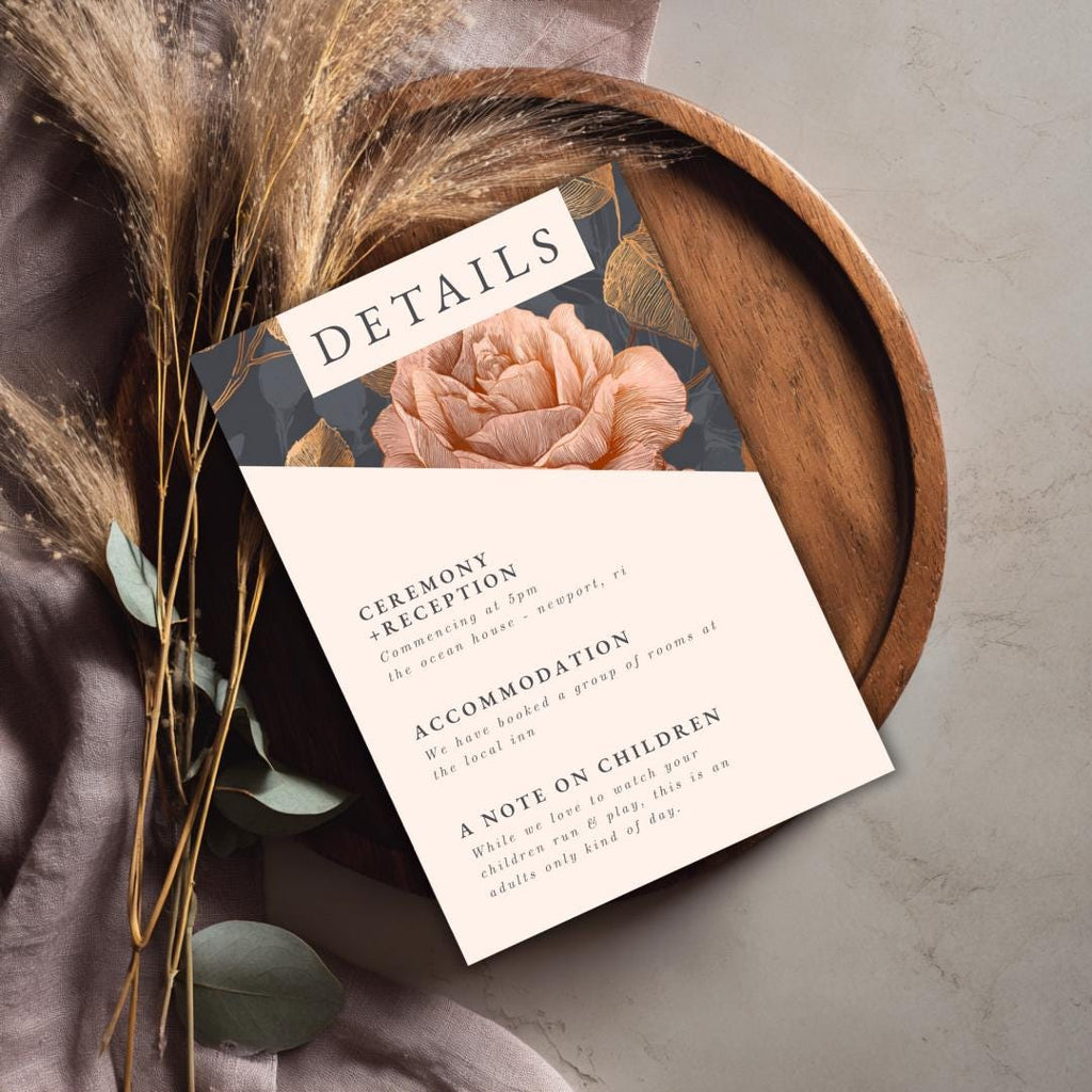 Rose Gold Floral Wedding Details Card | Printable Information Insert (Canva Template)