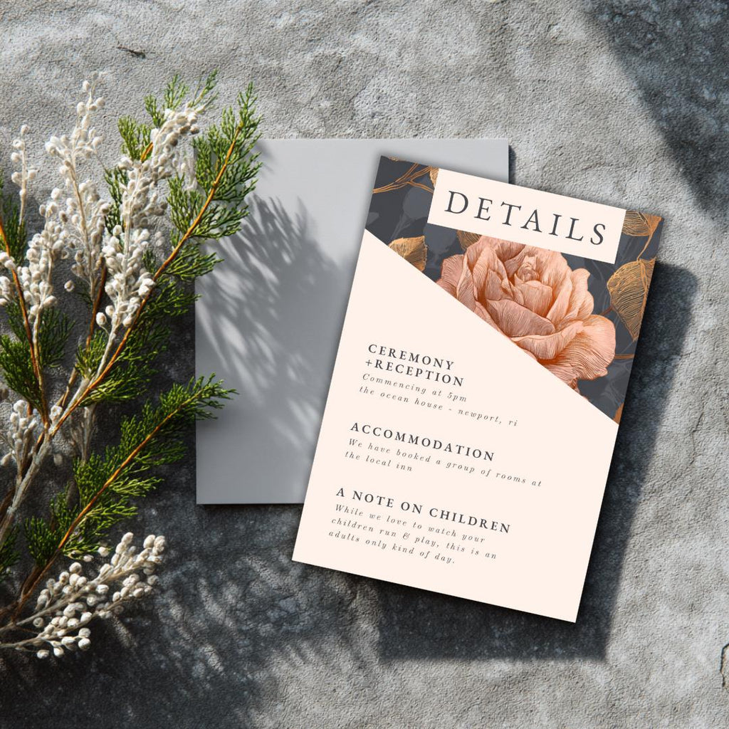 Rose Gold Floral Wedding Details Card | Printable Information Insert (Canva Template)