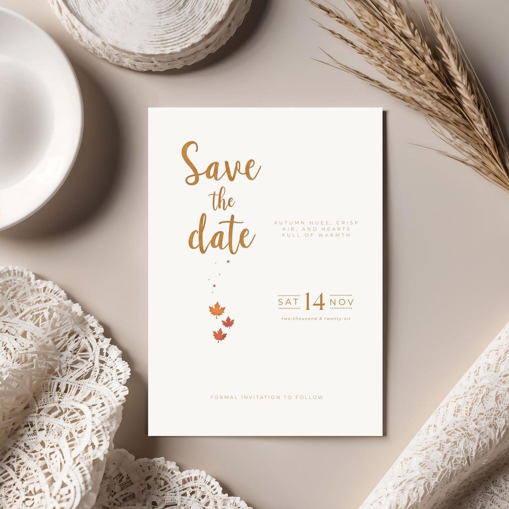 Autumn Wedding Save the Date Template | Terracotta, Minimalist (Editable)