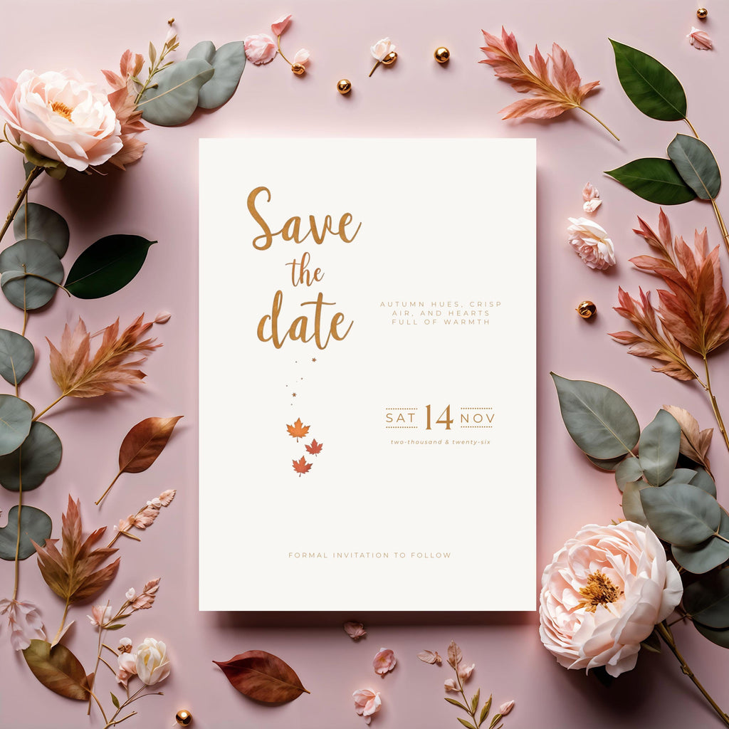 Autumn Wedding Save the Date Template | Terracotta, Minimalist (Editable)