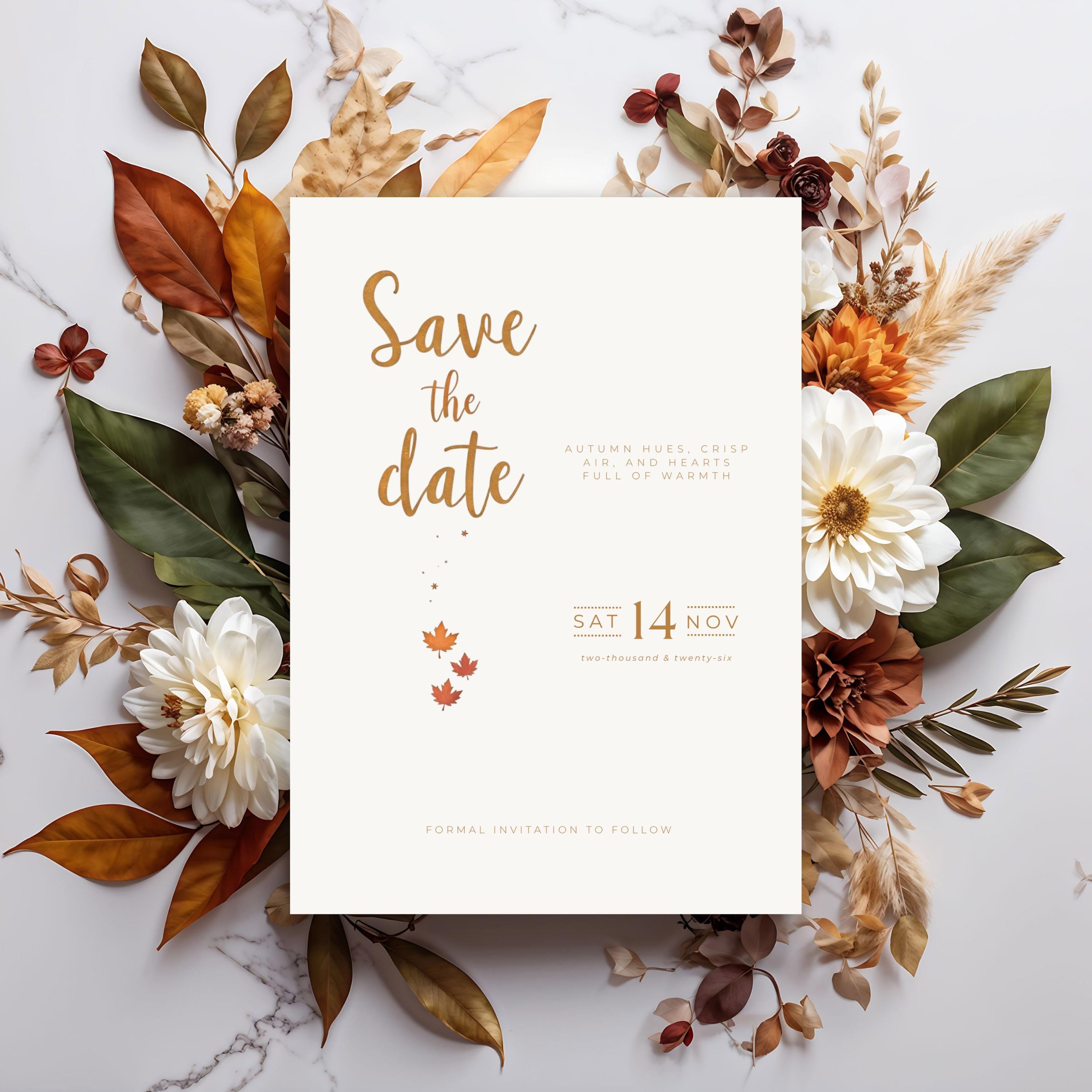 Autumn Wedding Save the Date Template | Terracotta, Minimalist (Editable)