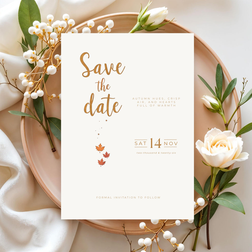 Autumn Wedding Save the Date Template | Terracotta, Minimalist (Editable)