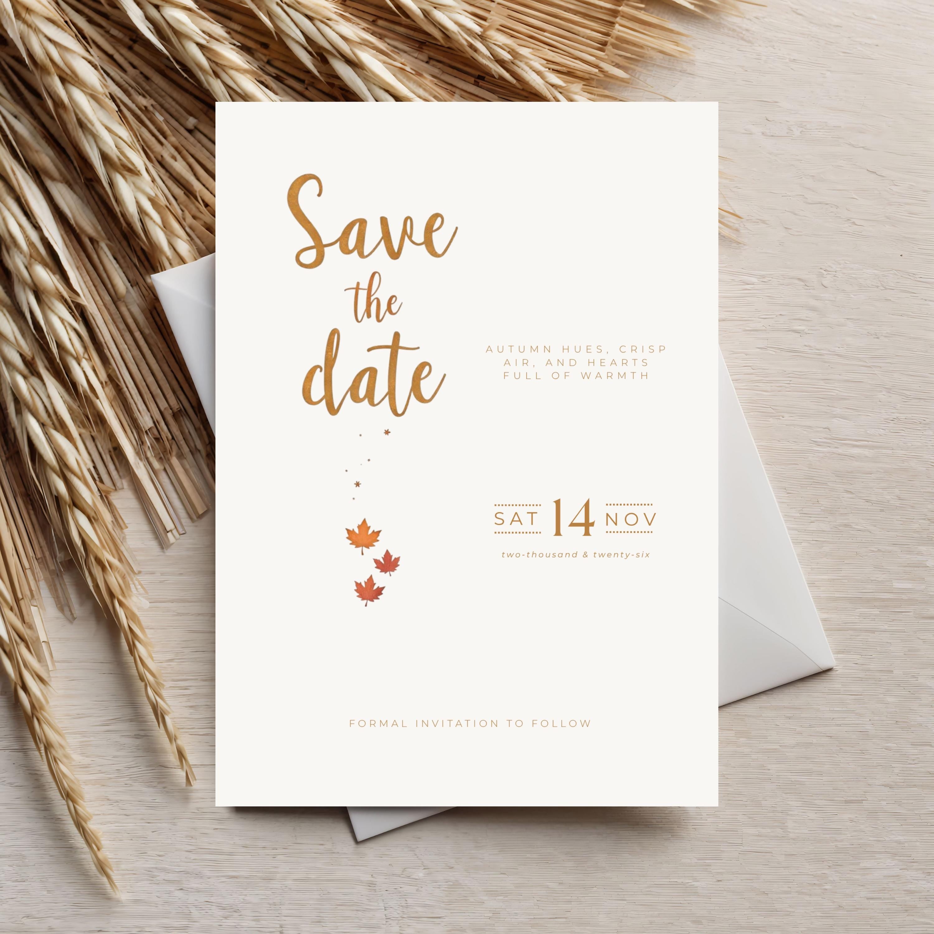 Autumn Wedding Save the Date Template | Terracotta, Minimalist (Editable)