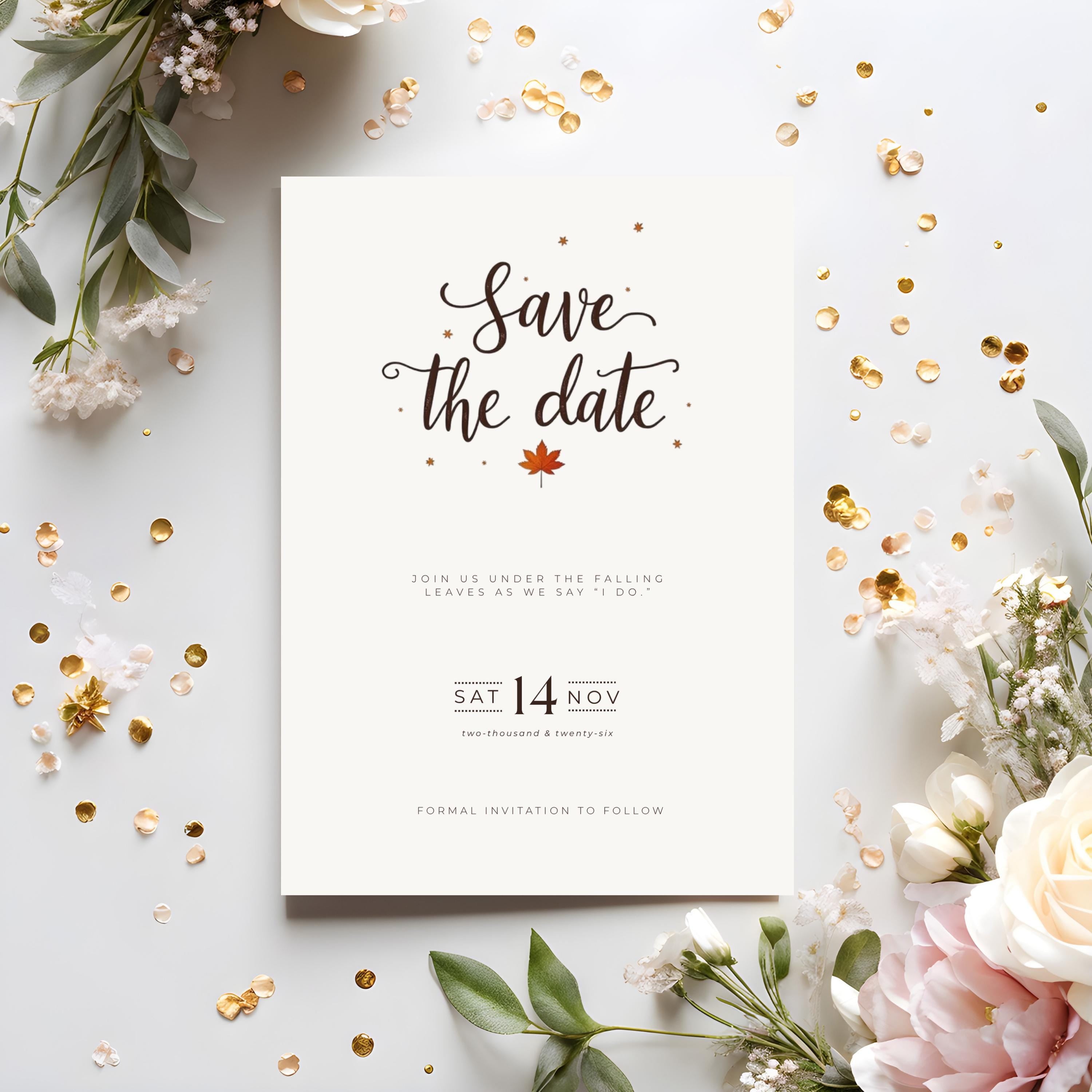 Minimalist Fall Save the Date | Terracotta Wedding Invitation (Editable Canva Template)