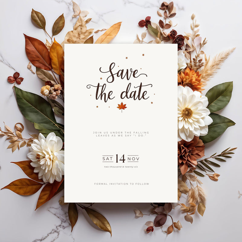 Minimalist Fall Save the Date | Terracotta Wedding Invitation (Editable Canva Template)