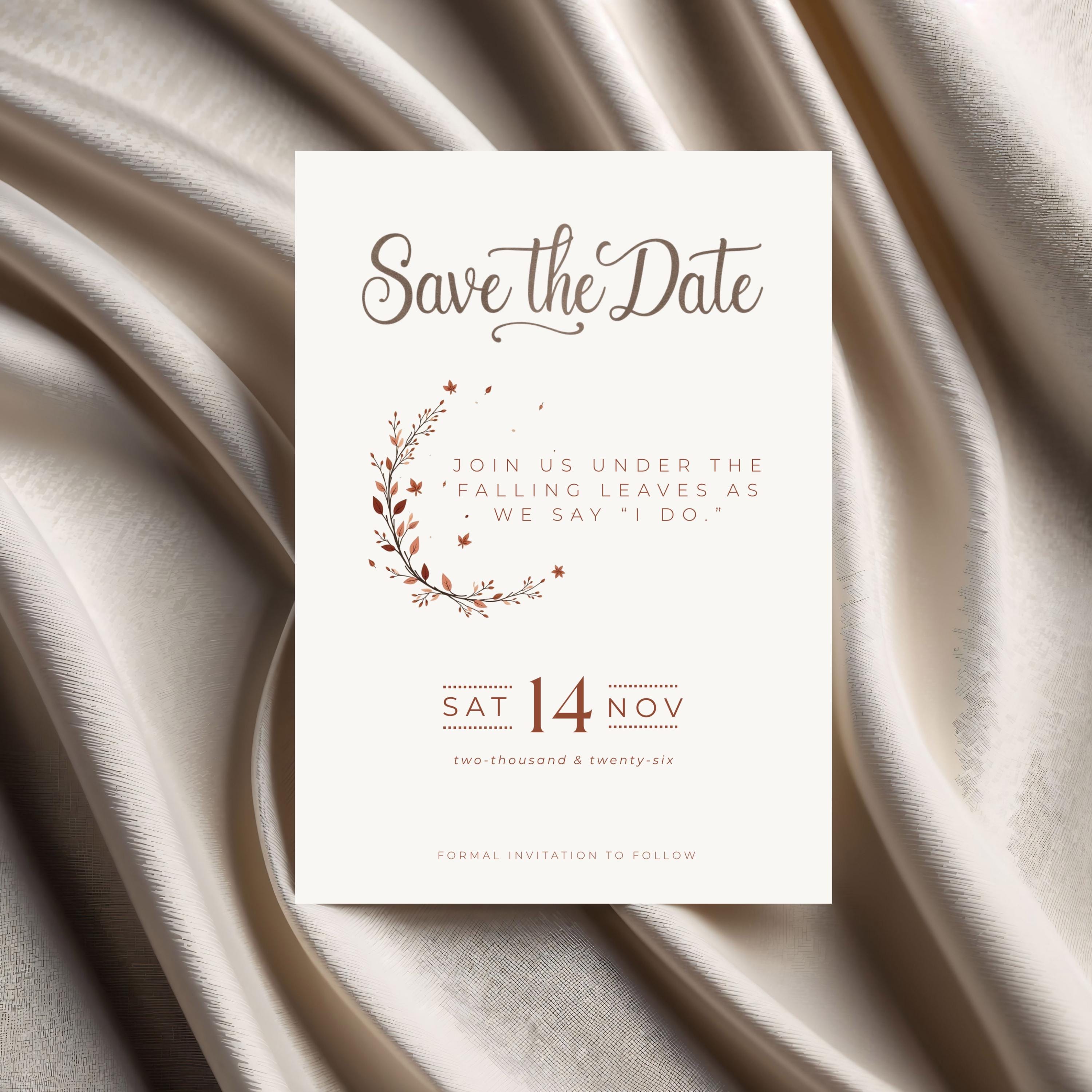 Autumn Save the Date Template | Terracotta Minimalist Wedding (Canva Editable)
