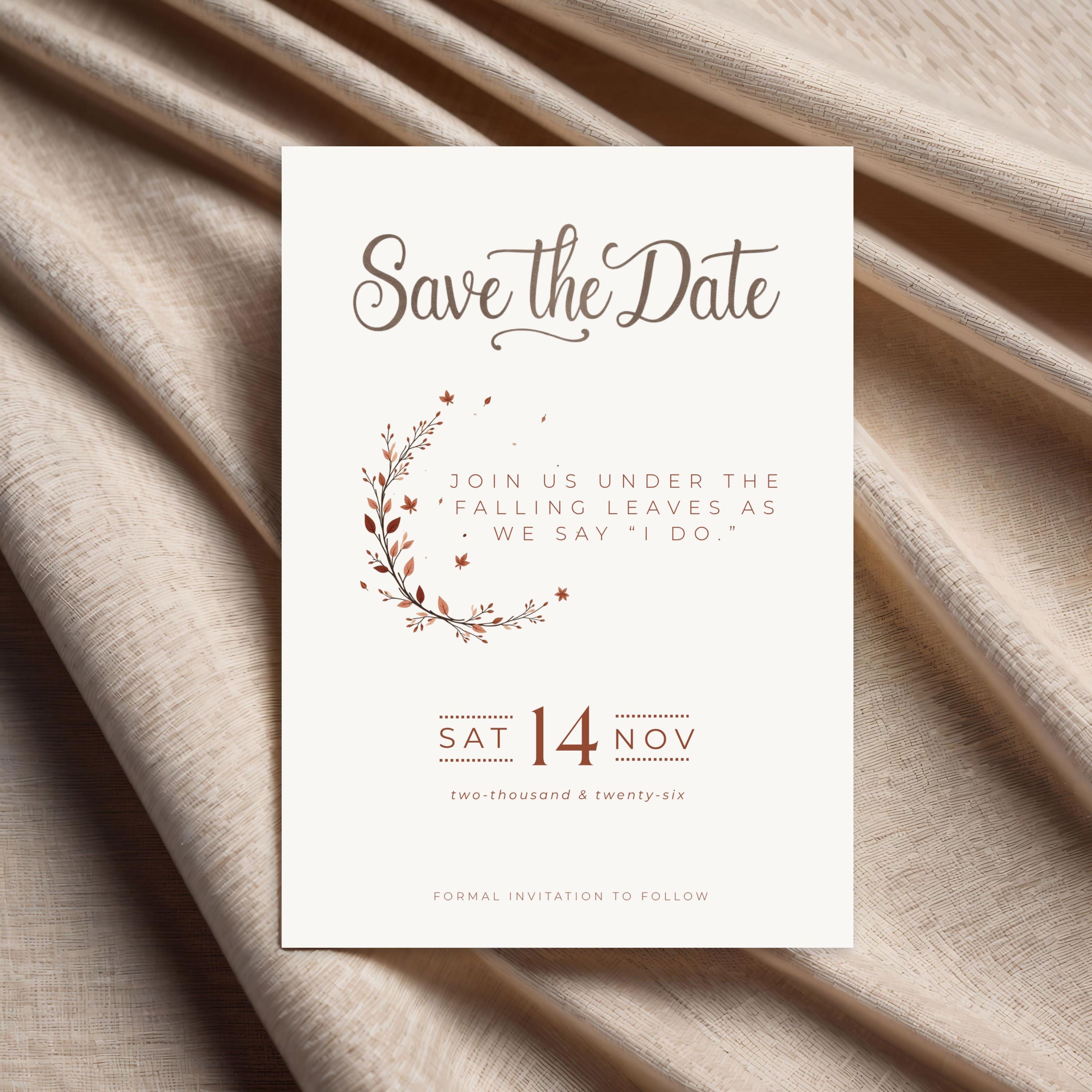 Autumn Save the Date Template | Terracotta Minimalist Wedding (Canva Editable)
