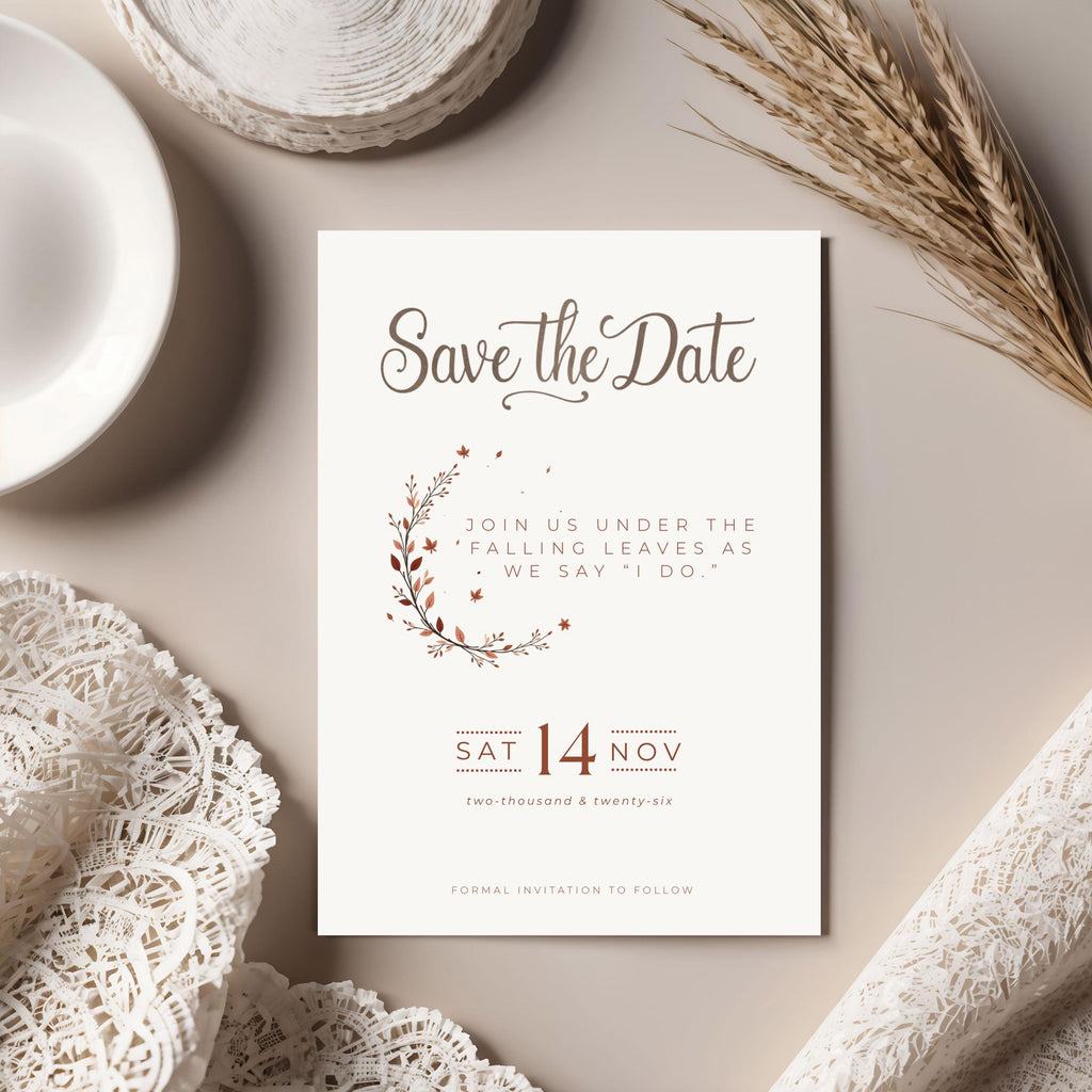 Autumn Save the Date Template | Terracotta Minimalist Wedding (Canva Editable)