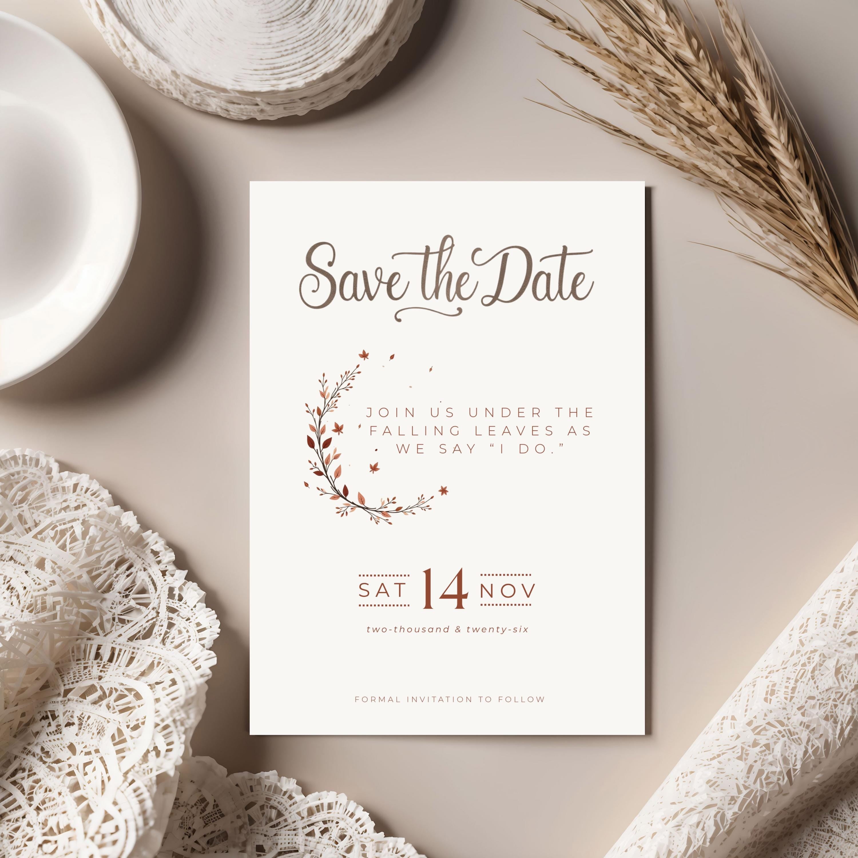 Autumn Save the Date Template | Terracotta Minimalist Wedding (Canva Editable)