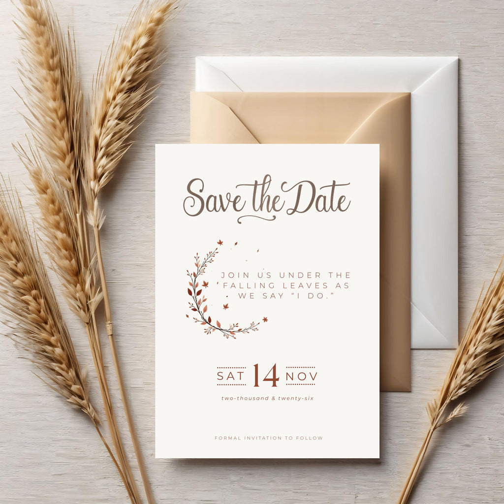 Autumn Save the Date Template | Terracotta Minimalist Wedding (Canva Editable)