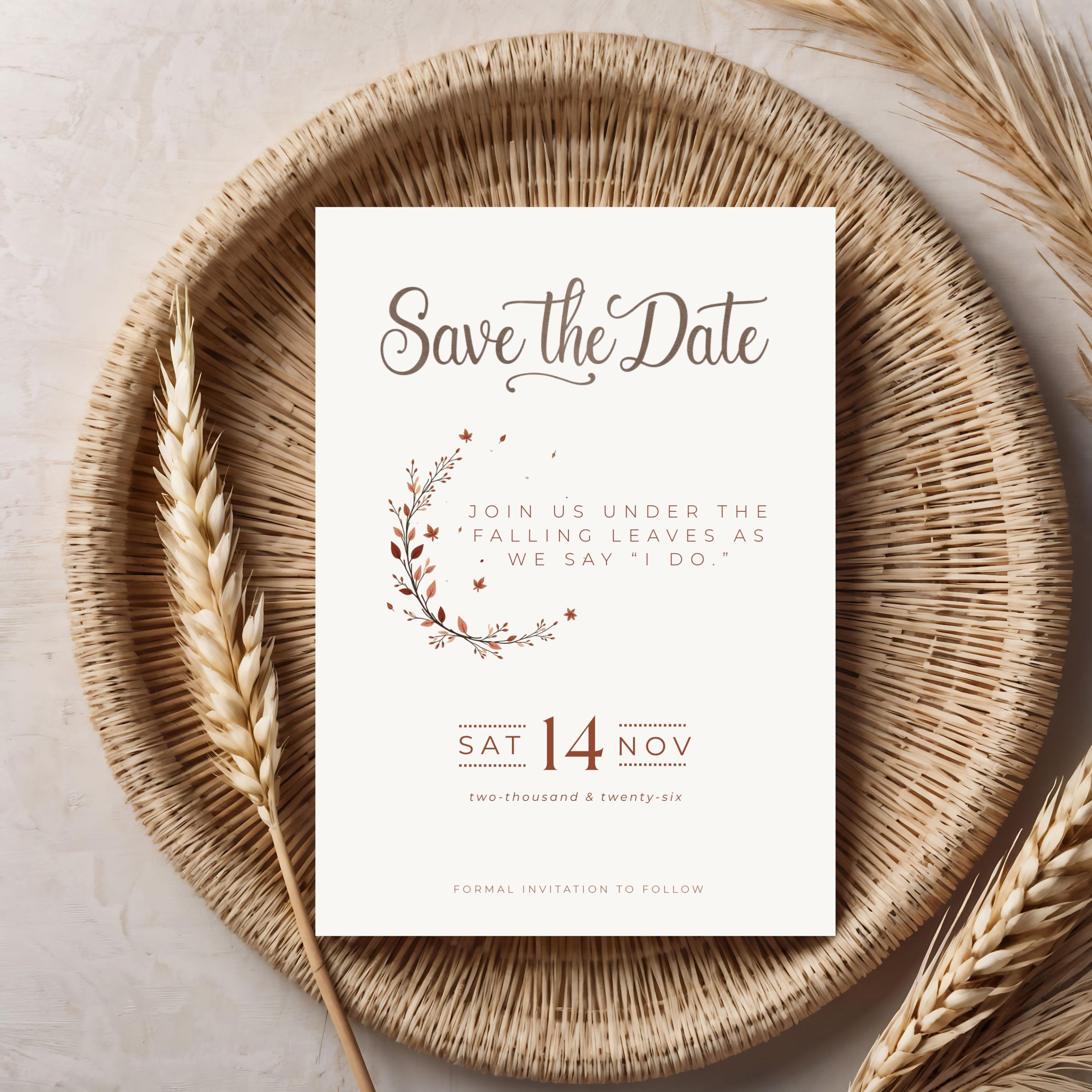 Autumn Save the Date Template | Terracotta Minimalist Wedding (Canva Editable)