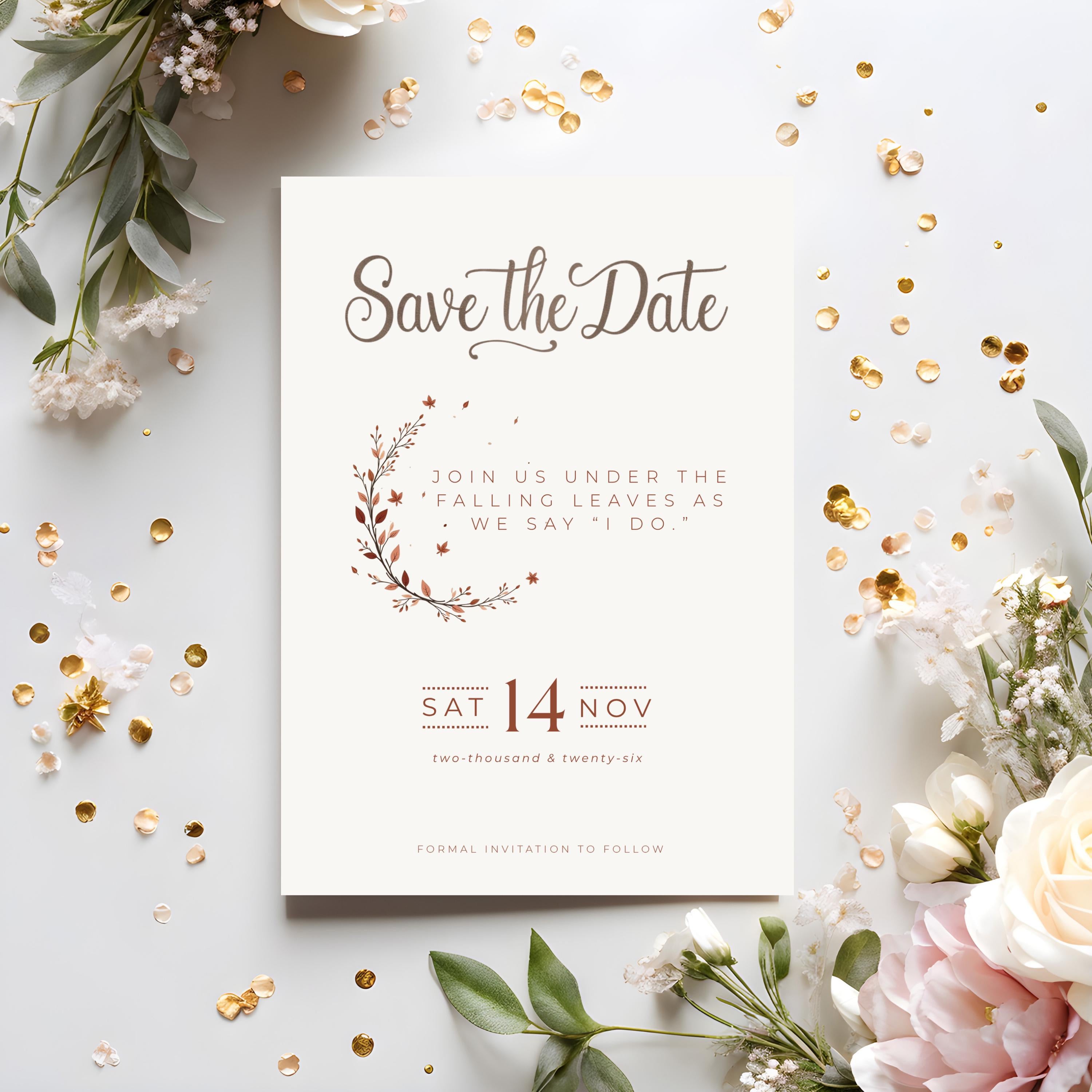 Autumn Save the Date Template | Terracotta Minimalist Wedding (Canva Editable)