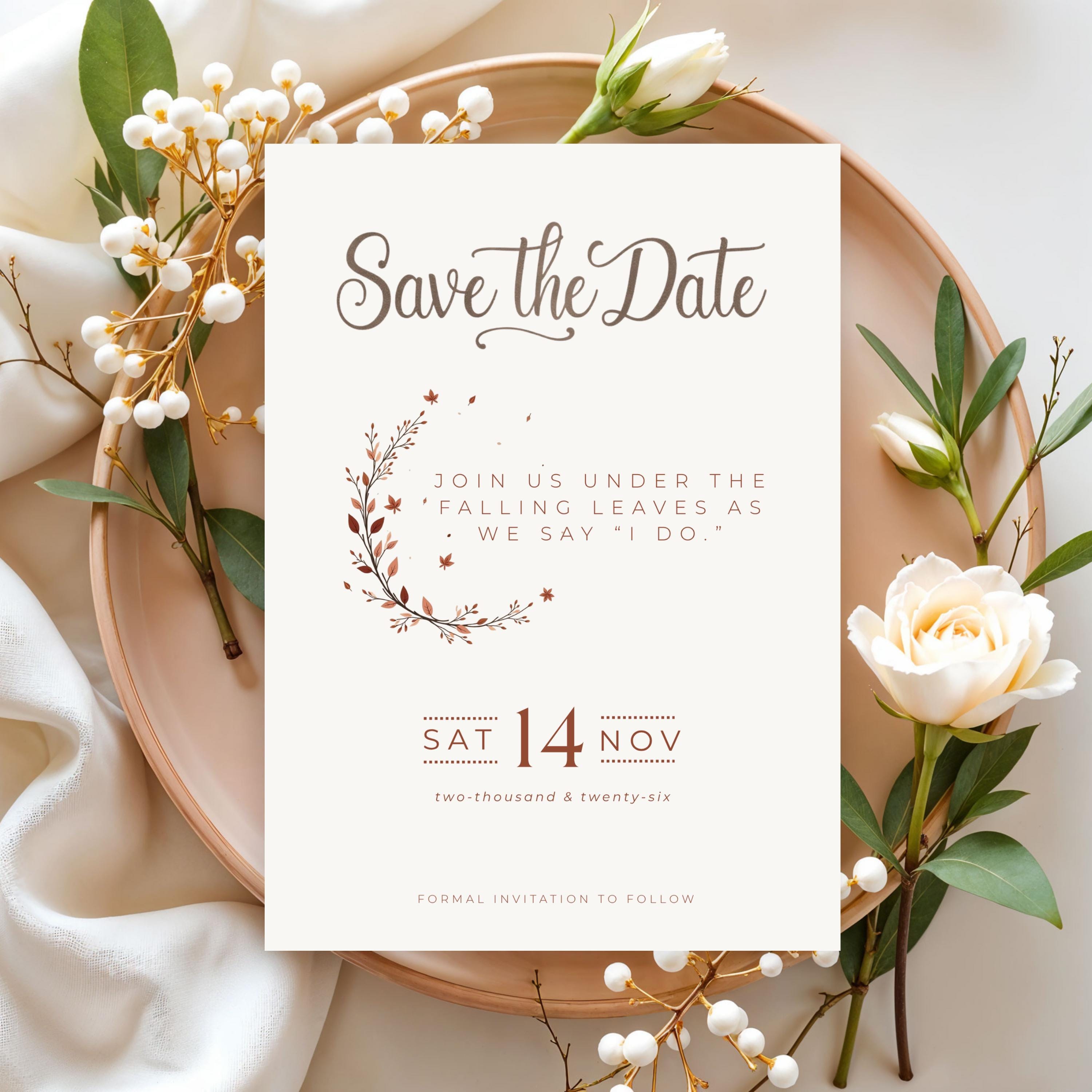 Autumn Save the Date Template | Terracotta Minimalist Wedding (Canva Editable)