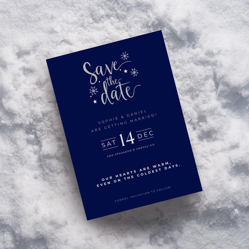 Elegant Winter Save the Date Template | Navy & Silver (Canva Editable)