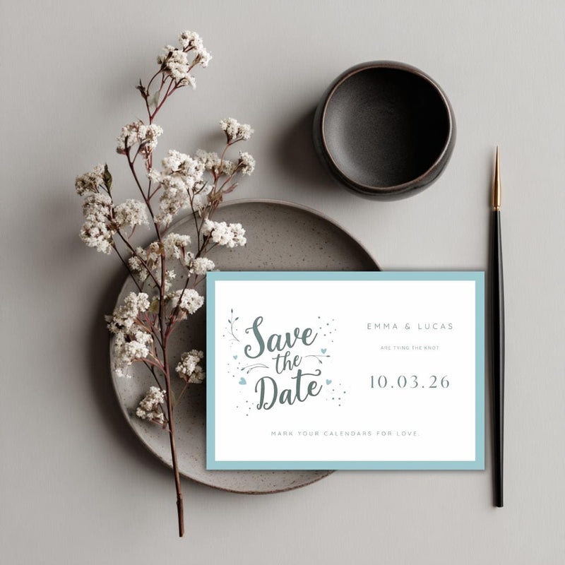 Editable Teal Save the Date Template | Minimalist Wedding Announcement | Modern Blue Canva Template | Printable Save the Date Card