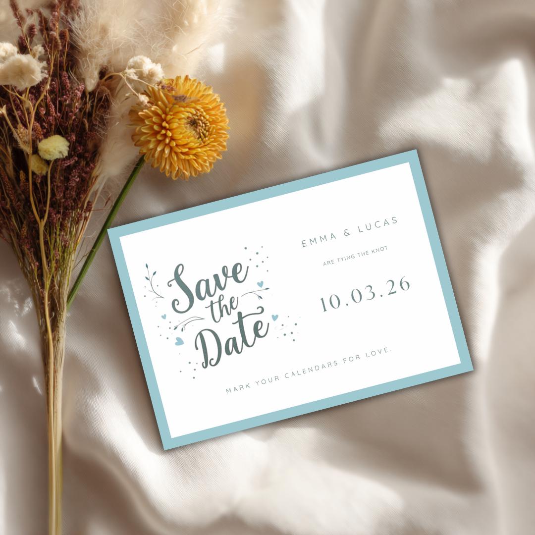 Editable Teal Save the Date Template | Minimalist Wedding Announcement | Modern Blue Canva Template | Printable Save the Date Card