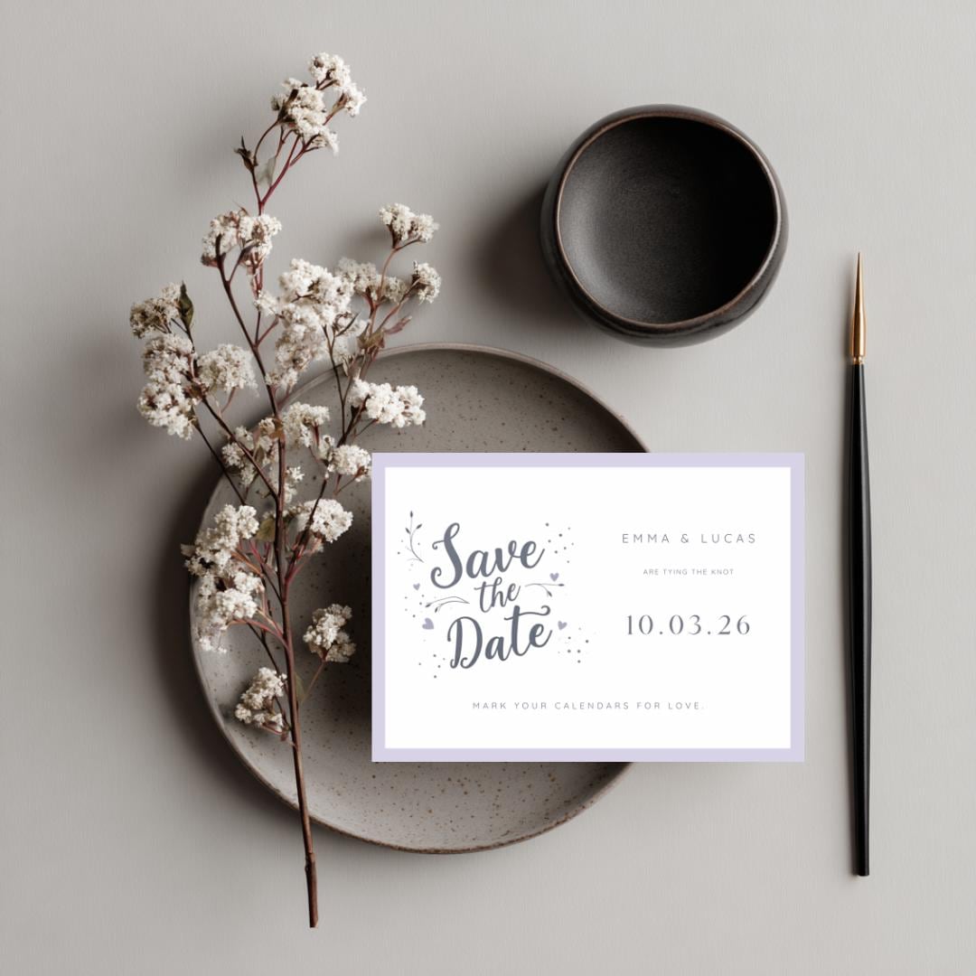 Editable Lavender Save the Date Template | Minimalist Wedding Announcement | Modern Pastel Canva Template | Printable Save the Date Card